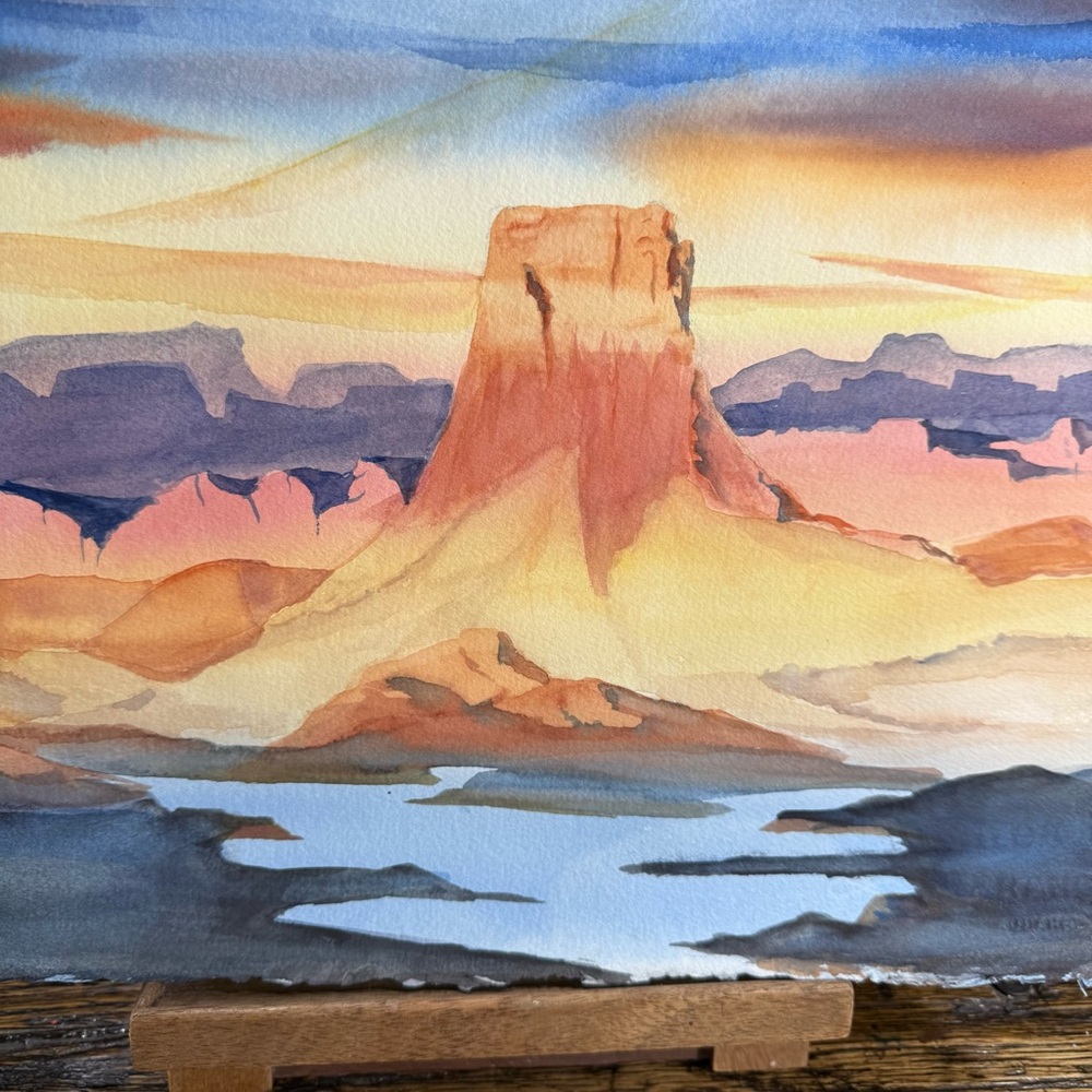 Sunset Mountain Watercolor Art Painting Desert - Picture 7 of 10